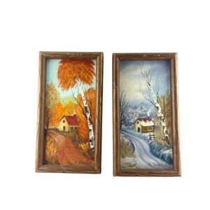 R. Schrock 1977 Original Landscape Paintings Fall Winter Scenes